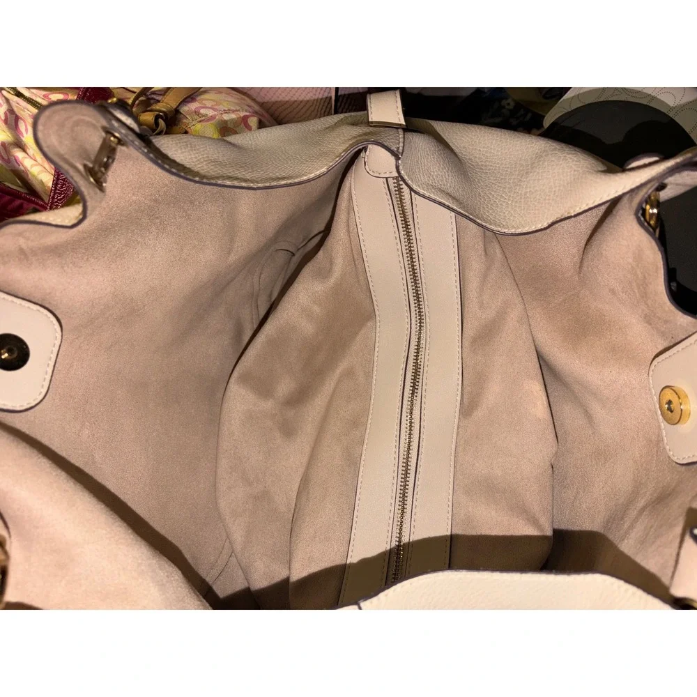 Sondra Roberts Squared Cream Pebbled Vegan Leather Hobo Bag Gold Hardware